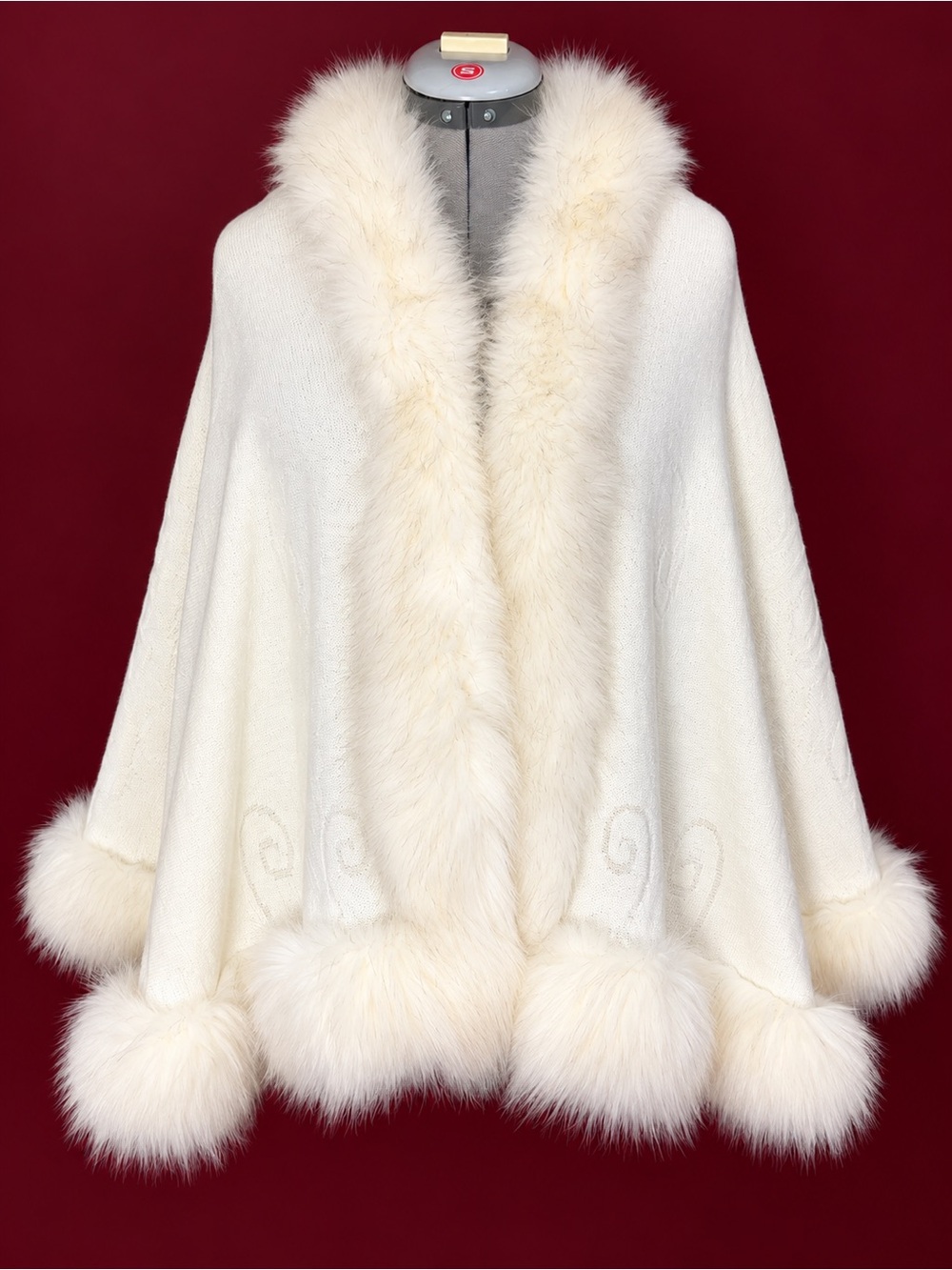 🤍 Ivory Faux Fur Trim Cape Wrap | Winter Bridal Old Hollywood Glam✨